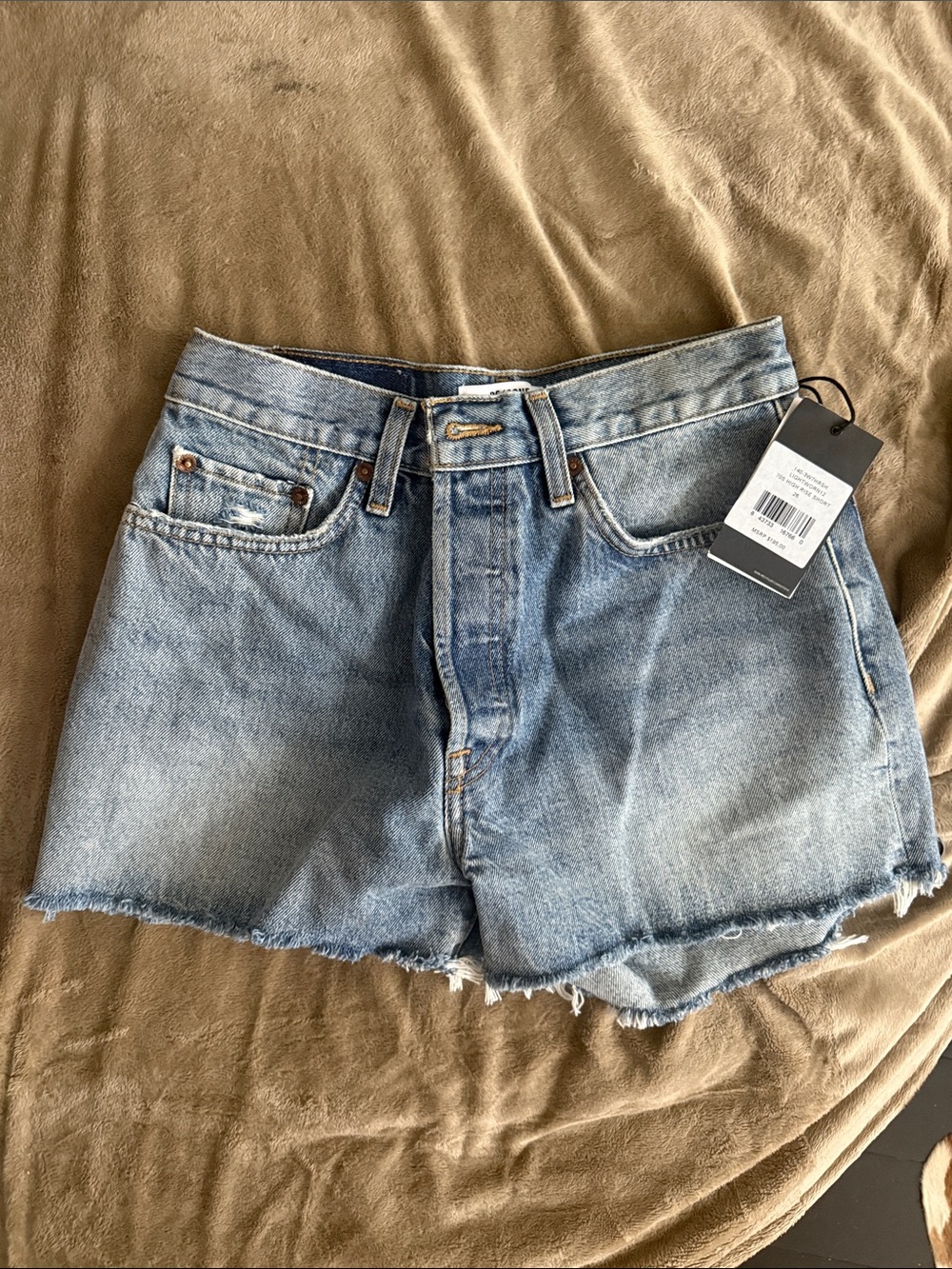 Re/Done Light Blue High-Rise Denim Shorts